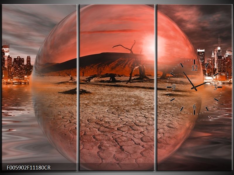 Klok schilderij Art | Rood, Grijs | 111x80cm 3Luik