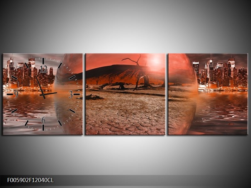 Klok schilderij Art | Rood, Grijs | 120x40cm 3Luik