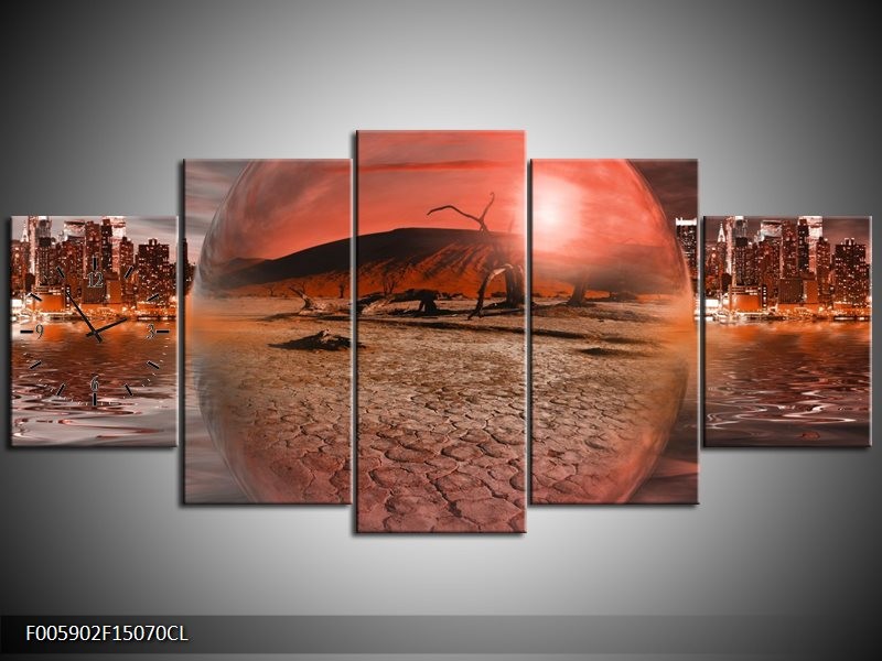 Klok schilderij Art | Rood, Grijs | 150x70cm 5Luik