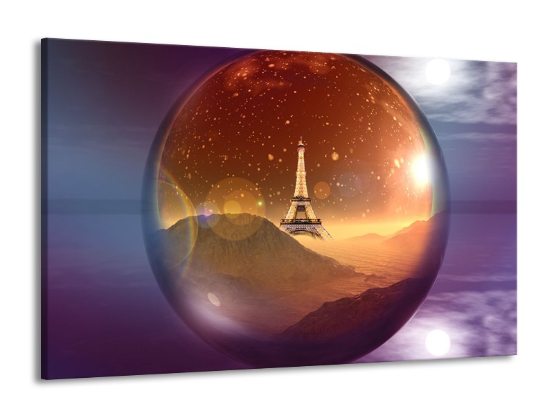 Glas schilderij Eiffeltoren | Paars, Goud, Bruin | 140x90cm 1Luik