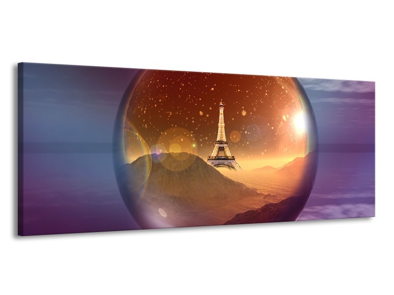 Glas schilderij Eiffeltoren | Paars, Goud, Bruin | 145x58cm 1Luik