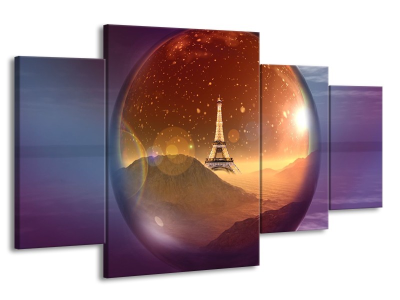 Glas schilderij Eiffeltoren | Paars, Goud, Bruin | 160x90cm 4Luik