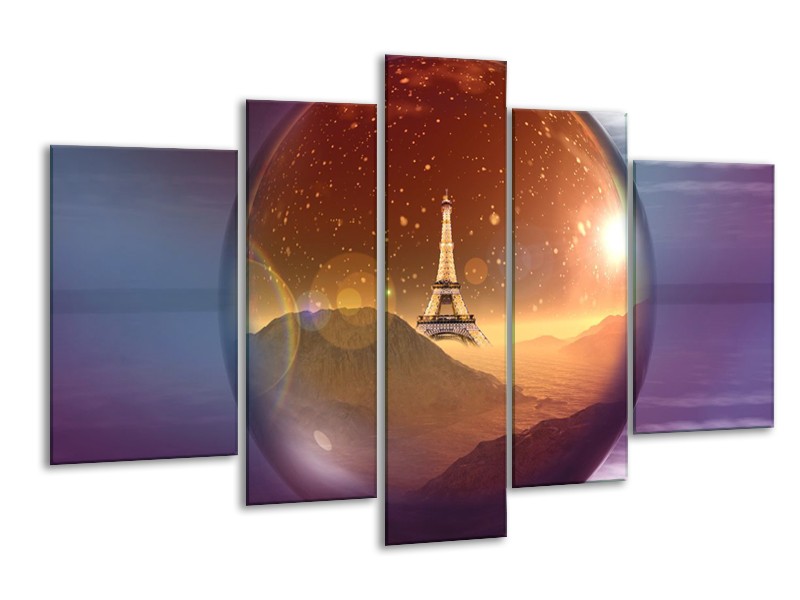 Glas schilderij Eiffeltoren | Paars, Goud, Bruin | 170x100cm 5Luik