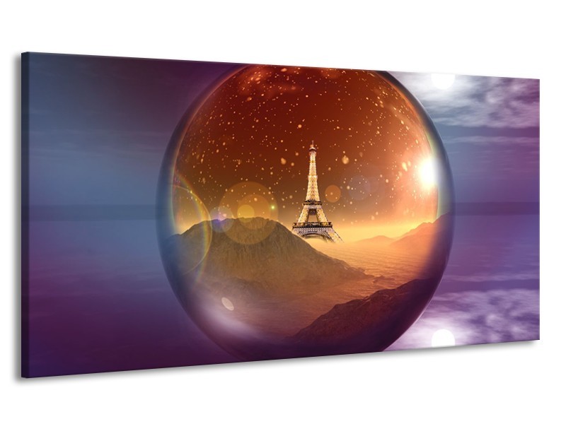 Canvas schilderij Eiffeltoren | Paars, Goud, Bruin | 170x90cm 1Luik