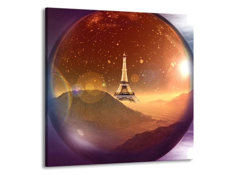 Canvas schilderij Eiffeltoren | Paars, Goud, Bruin | 50x50cm 1Luik