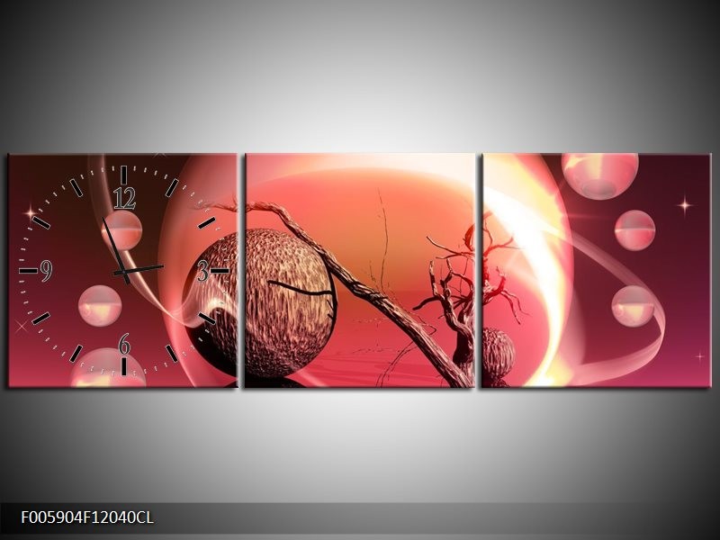 Klok schilderij Cirkel | Rood, Bruin | 120x40cm 3Luik