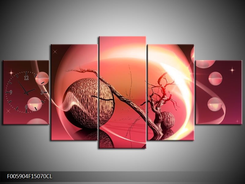 Klok schilderij Cirkel | Rood, Bruin | 150x70cm 5Luik