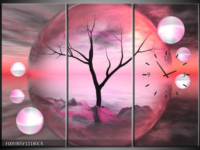 Klok schilderij Boom | Paars, Grijs | 111x80cm 3Luik