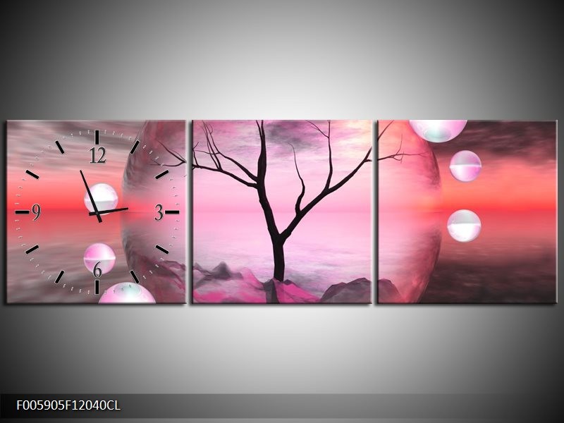 Klok schilderij Boom | Paars, Grijs | 120x40cm 3Luik