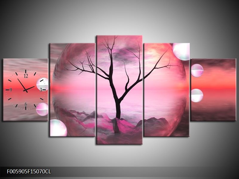 Klok schilderij Boom | Paars, Grijs | 150x70cm 5Luik