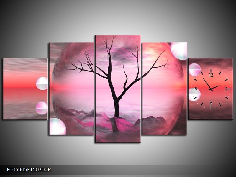 Klok schilderij Boom | Paars, Grijs | 150x70cm 5Luik