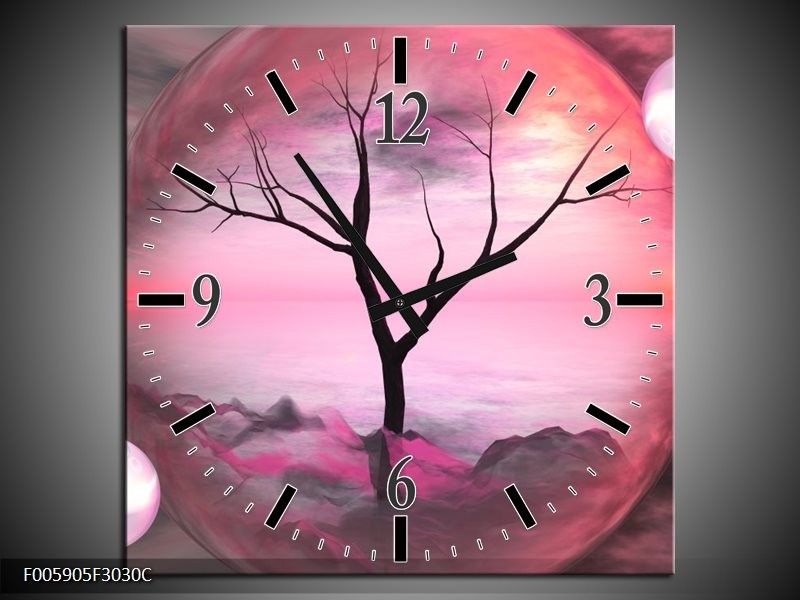 Klok schilderij Boom | Paars, Grijs | 30x30cm 1Luik