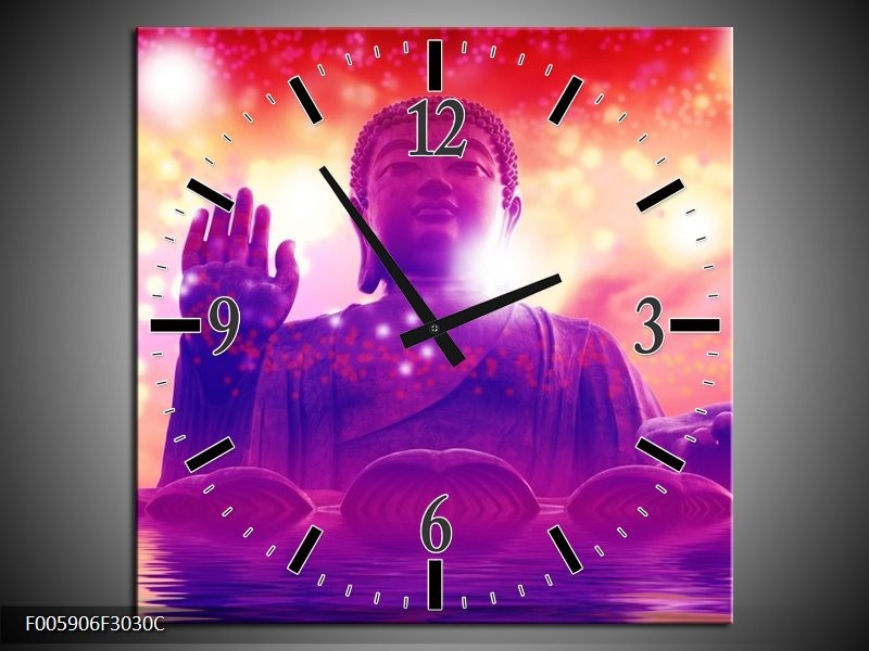Klok schilderij Boeddha | Paars, Rood | 30x30cm 1Luik