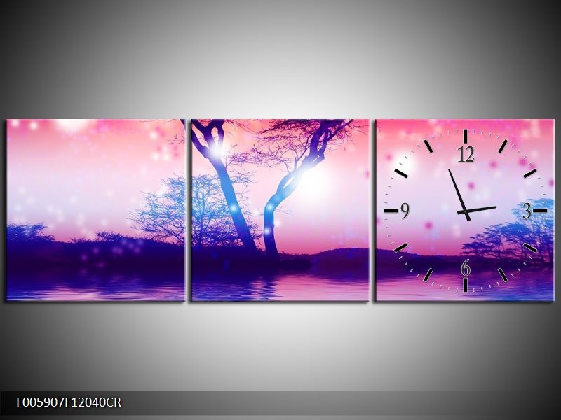Klok schilderij Boom | Paars | 120x40cm 3Luik