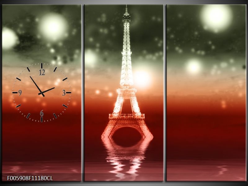 Klok schilderij Eiffeltoren | Rood, Grijs | 111x80cm 3Luik