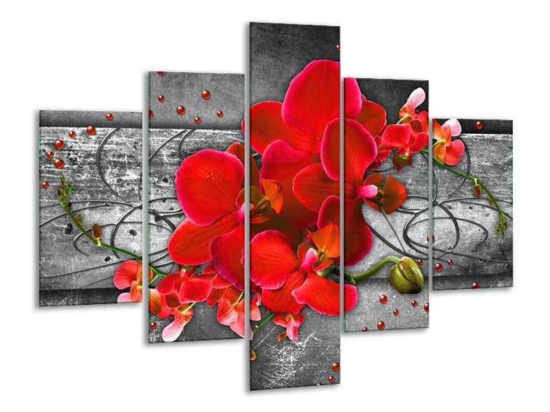 Canvas schilderij Orchidee | Rood, Grijs | 100x70cm 5Luik