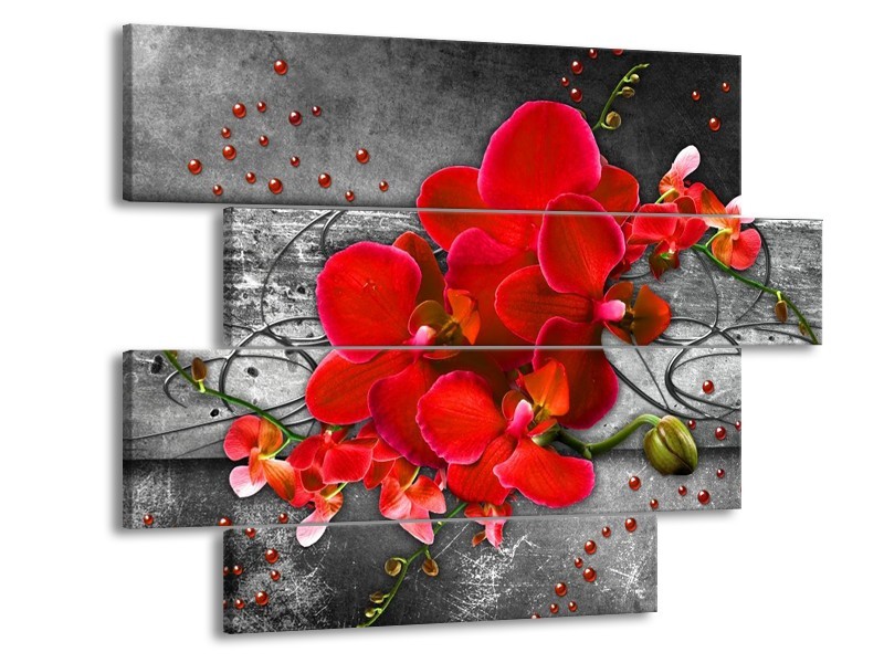 Glas schilderij Orchidee | Rood, Grijs | 115x85cm 4Luik