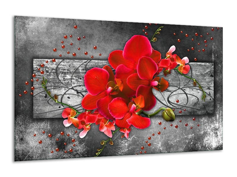 Canvas schilderij Orchidee | Rood, Grijs | 120x70cm 1Luik
