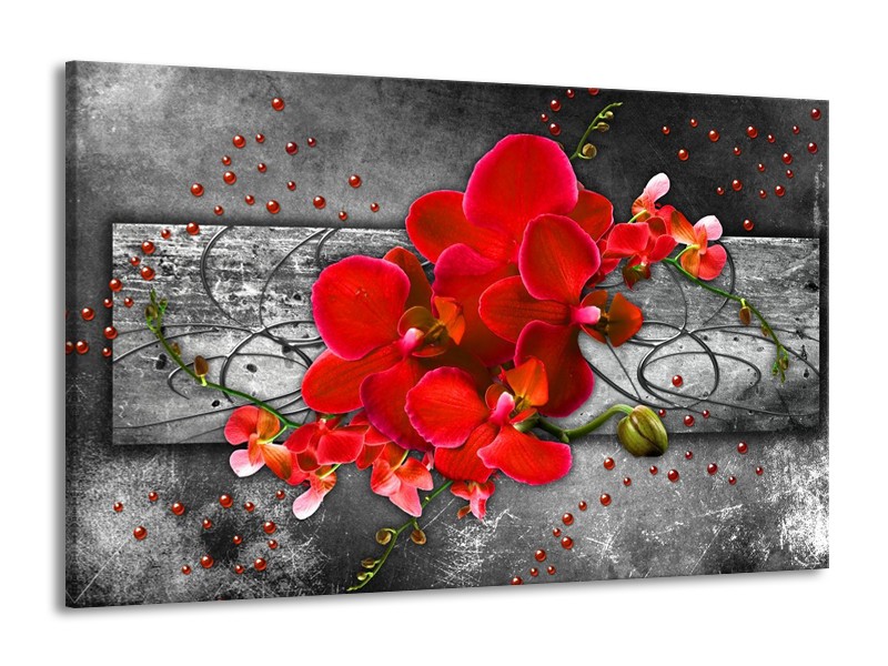 Canvas schilderij Orchidee | Rood, Grijs | 140x90cm 1Luik