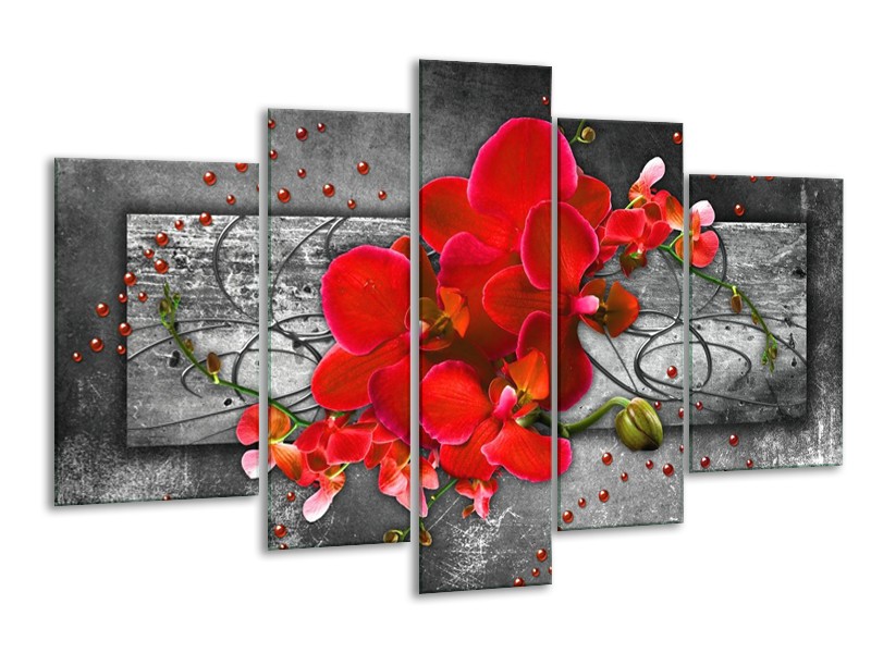 Canvas schilderij Orchidee | Rood, Grijs | 170x100cm 5Luik