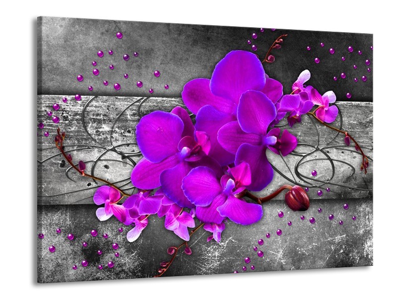 Canvas schilderij Orchidee | Paars, Grijs | 100x70cm 1Luik