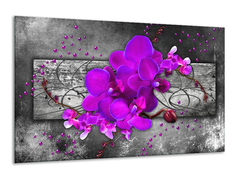 Canvas schilderij Orchidee | Paars, Grijs | 120x70cm 1Luik