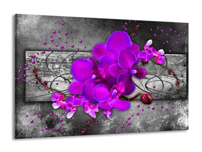 Glas schilderij Orchidee | Paars, Grijs | 140x90cm 1Luik