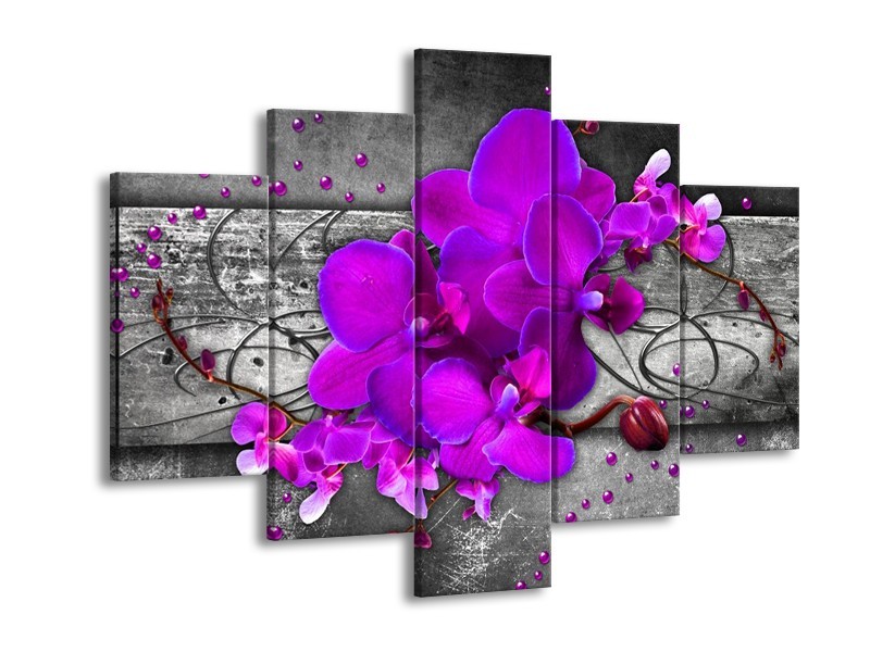 Glas schilderij Orchidee | Paars, Grijs | 150x105cm 5Luik