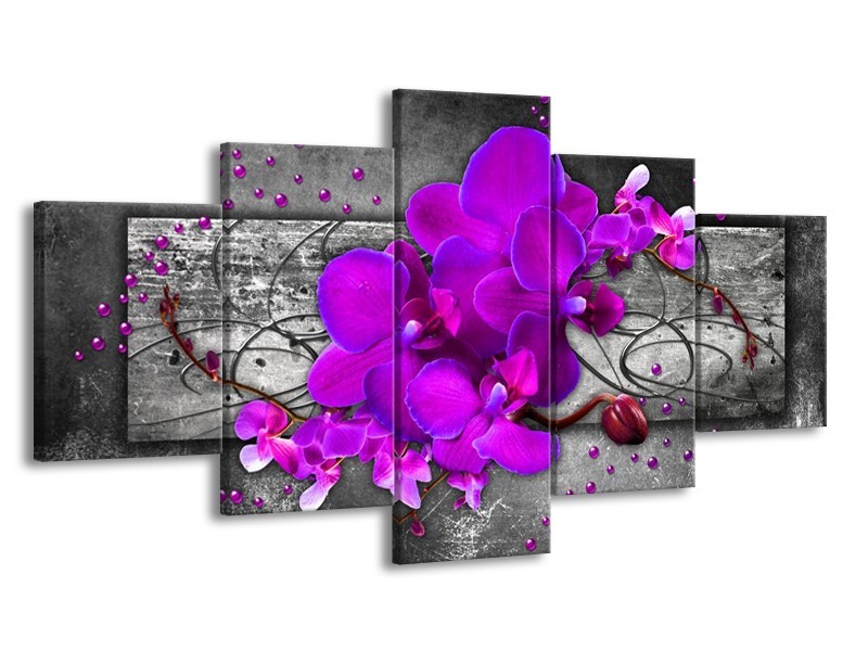 Glas schilderij Orchidee | Paars, Grijs | 150x80cm 5Luik