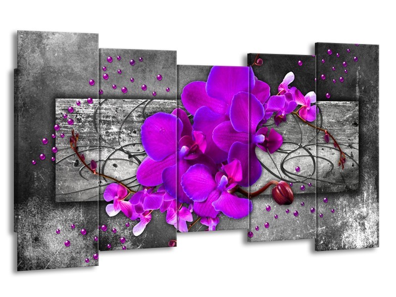 Glas schilderij Orchidee | Paars, Grijs | 150x80cm 5Luik