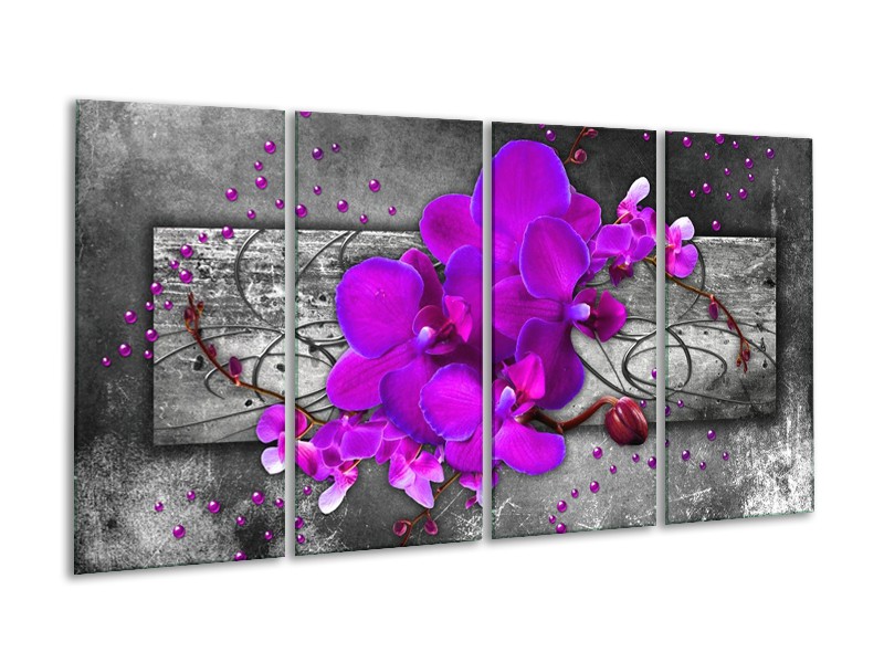 Canvas schilderij Orchidee | Paars, Grijs | 160x80cm 4Luik