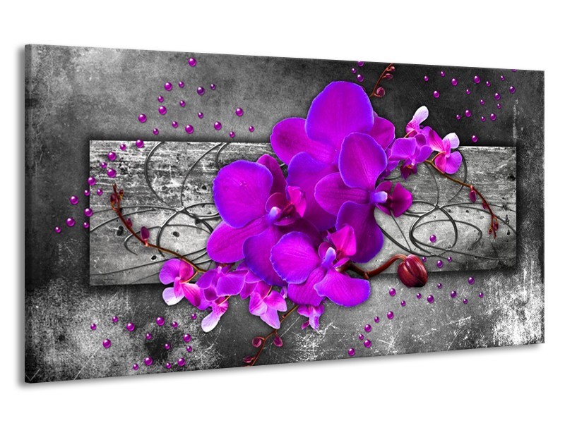 Canvas schilderij Orchidee | Paars, Grijs | 190x100cm 1Luik