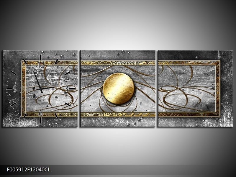 Klok schilderij Cirkel | Grijs, Goud | 120x40cm 3Luik