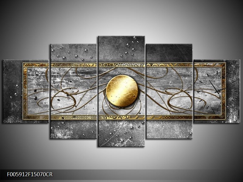 Klok schilderij Cirkel | Grijs, Goud | 150x70cm 5Luik