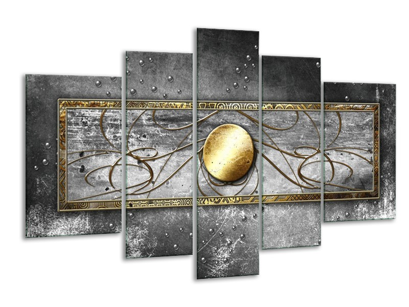 Canvas schilderij Cirkel | Grijs, Goud | 170x100cm 5Luik
