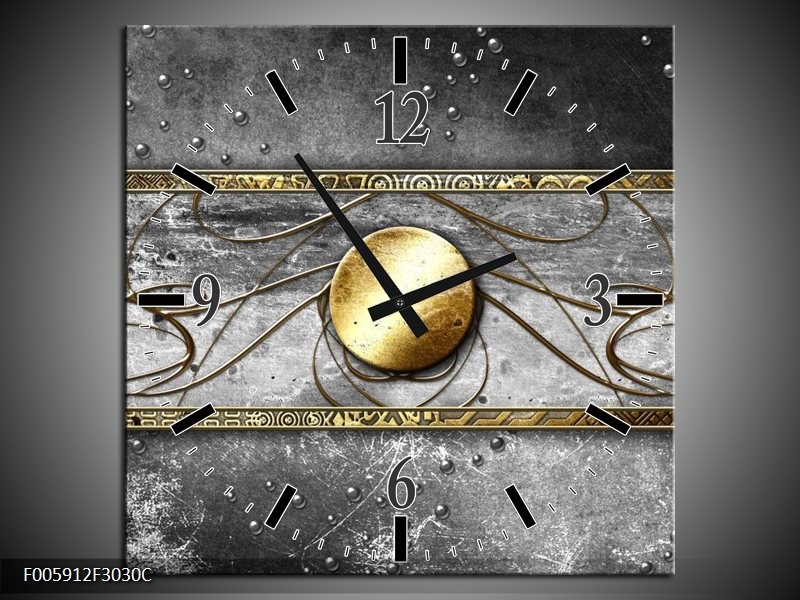 Klok schilderij Cirkel | Grijs, Goud | 30x30cm 1Luik