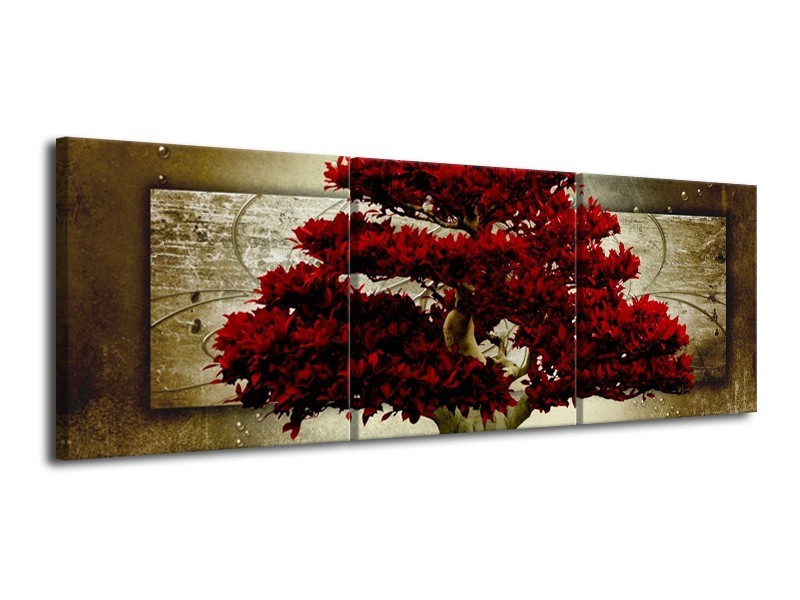 Glas schilderij Boom | Rood, Bruin | 120x40cm 3Luik