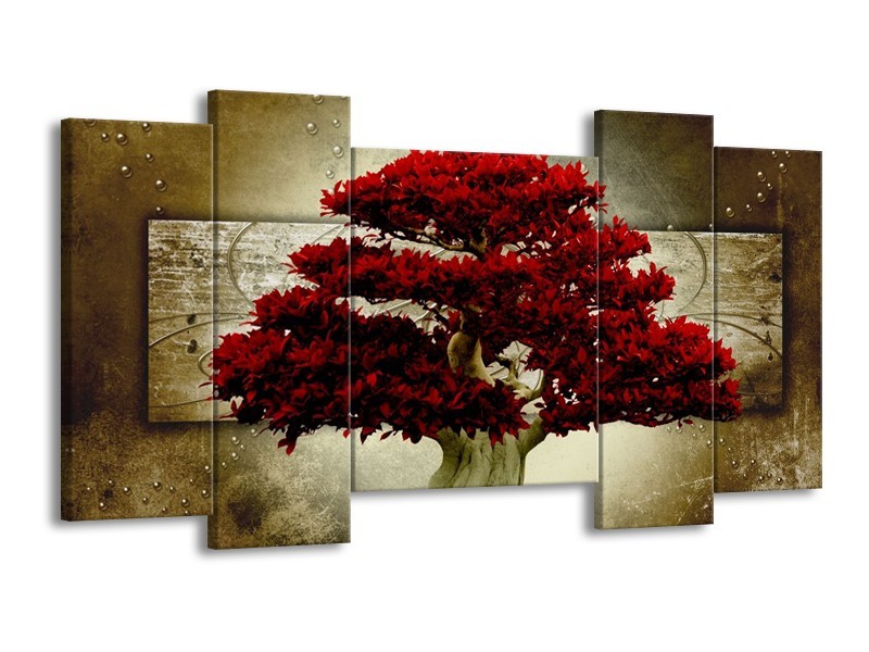 Glas schilderij Boom | Rood, Bruin | 120x65cm 5Luik