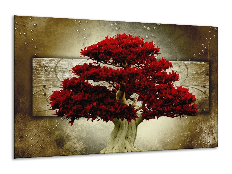Glas schilderij Boom | Rood, Bruin | 120x70cm 1Luik