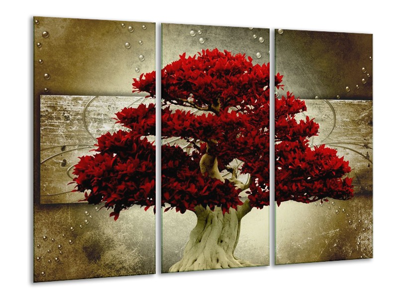 Glas schilderij Boom | Rood, Bruin | 120x80cm 3Luik