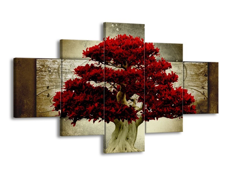 Canvas schilderij Boom | Rood, Bruin | 125x70cm 5Luik