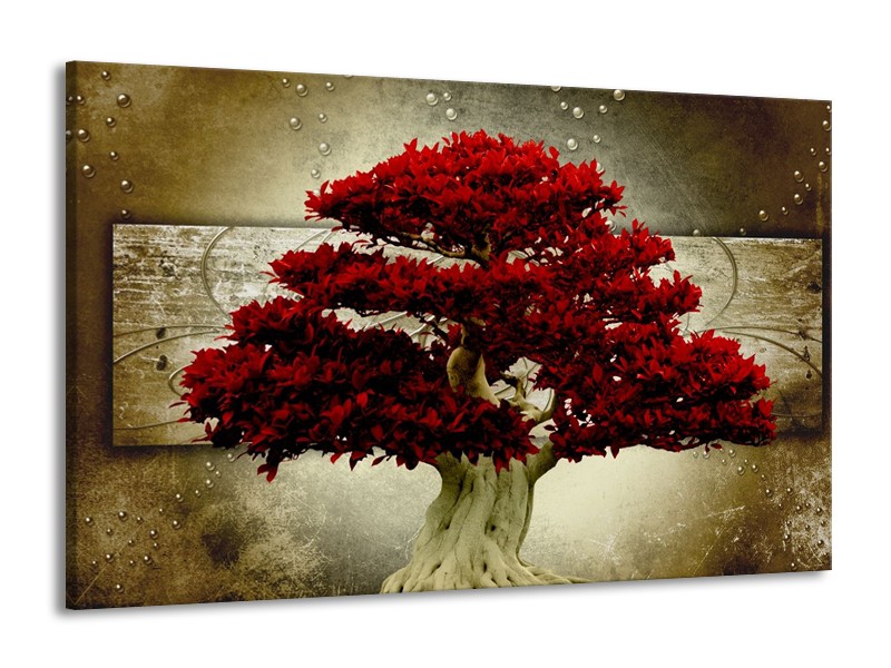 Glas schilderij Boom | Rood, Bruin | 140x90cm 1Luik