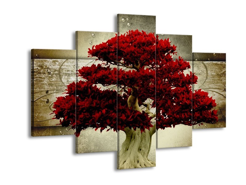 Canvas schilderij Boom | Rood, Bruin | 150x105cm 5Luik