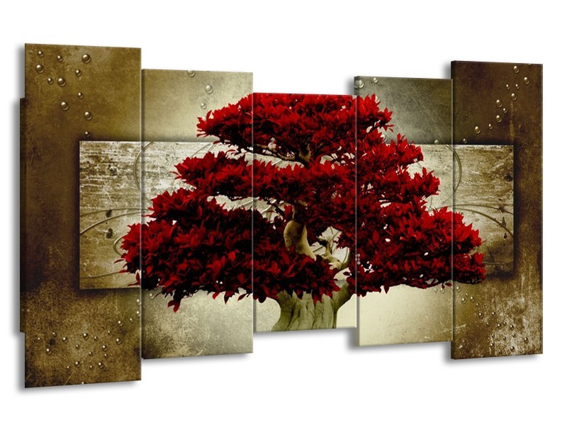 Canvas schilderij Boom | Rood, Bruin | 150x80cm 5Luik