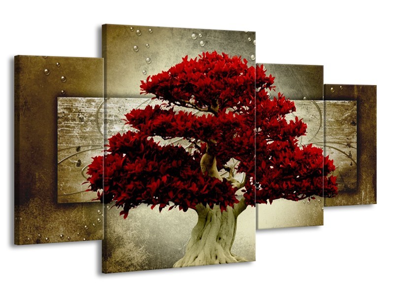 Canvas schilderij Boom | Rood, Bruin | 160x90cm 4Luik