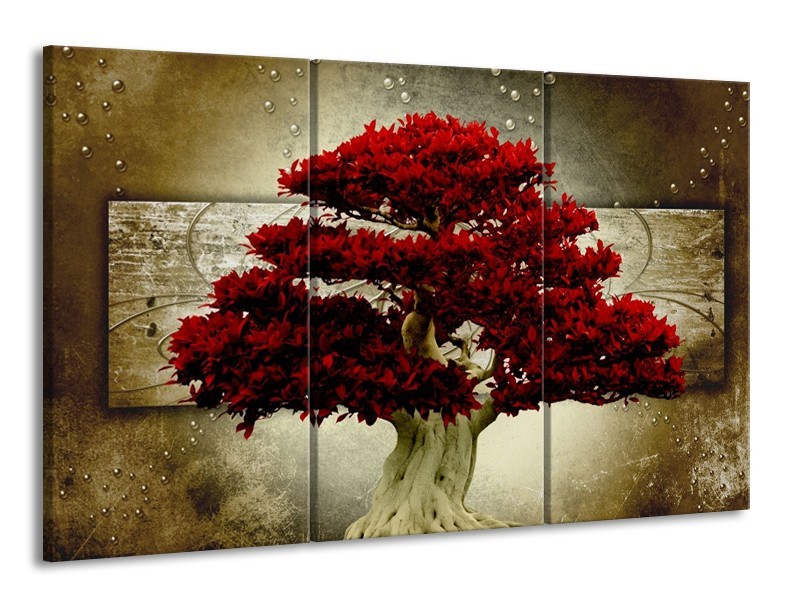 Glas schilderij Boom | Rood, Bruin | 165x100cm 3Luik