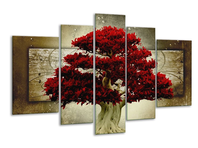 Canvas schilderij Boom | Rood, Bruin | 170x100cm 5Luik