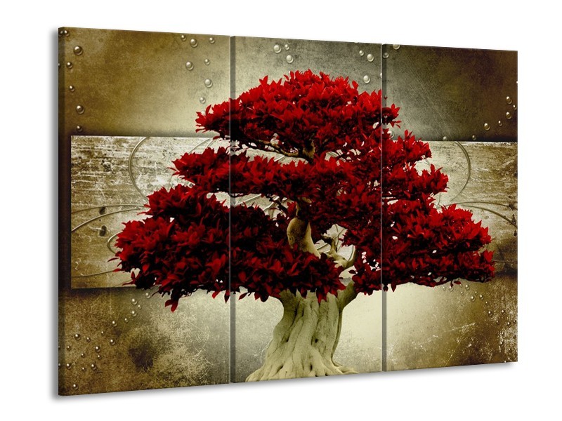 Glas schilderij Boom | Rood, Bruin | 90x60cm 3Luik