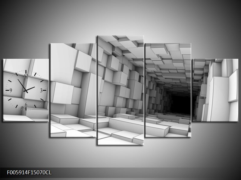 Klok schilderij Art | Grijs, Zwart | 150x70cm 5Luik