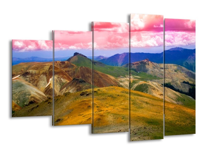 Glas schilderij Bergen | Roze, Blauw, Groen | 150x100cm 5Luik